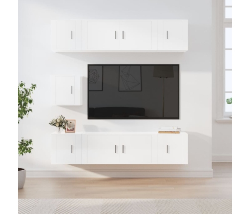 Set de muebles de TV 7 pzas madera contrachapada blanco brillo