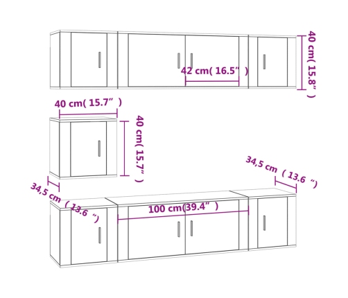 Set de muebles de TV 7 pzas madera contrachapada gris hormigón