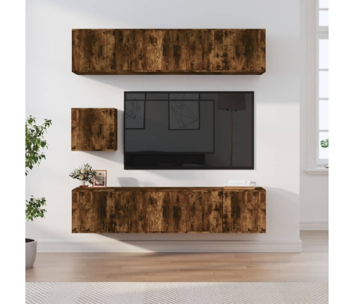 Set de muebles de TV 7 pzas madera contrachapada roble ahumado