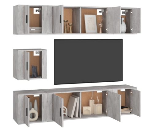 Set de muebles para TV 7 pzas madera contrachapada gris Sonoma