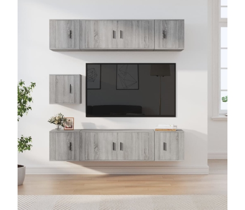 Set de muebles para TV 7 pzas madera contrachapada gris Sonoma