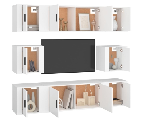 Set de muebles para TV 8 piezas madera contrachapada blanco