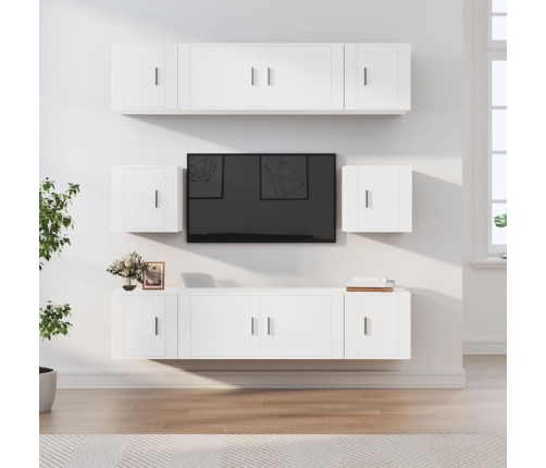 Set de muebles para TV 8 piezas madera contrachapada blanco