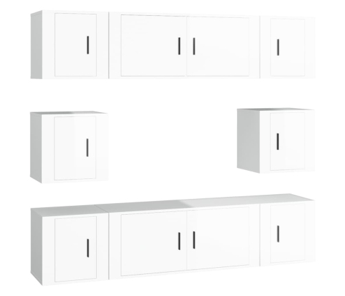 Set de muebles de TV 8 pzas madera contrachapada blanco brillo