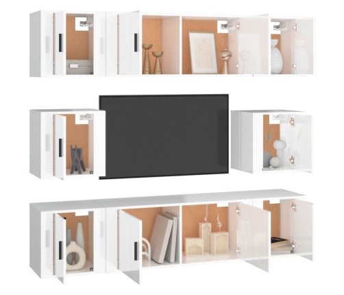 Set de muebles de TV 8 pzas madera contrachapada blanco brillo