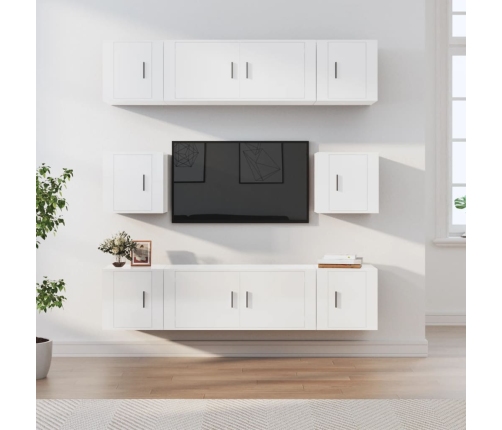 Set de muebles de TV 8 pzas madera contrachapada blanco brillo