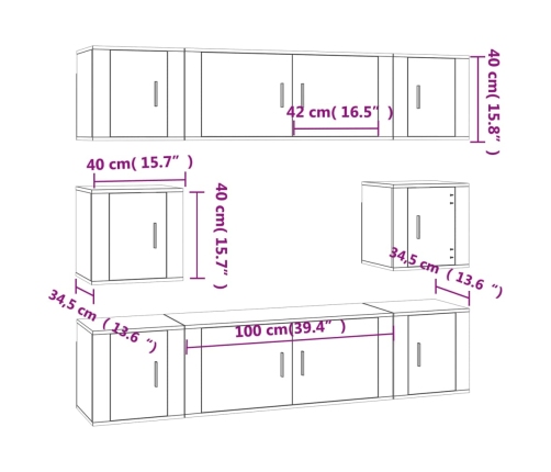 Set de muebles de TV 8 pzas madera contrachapada gris hormigón