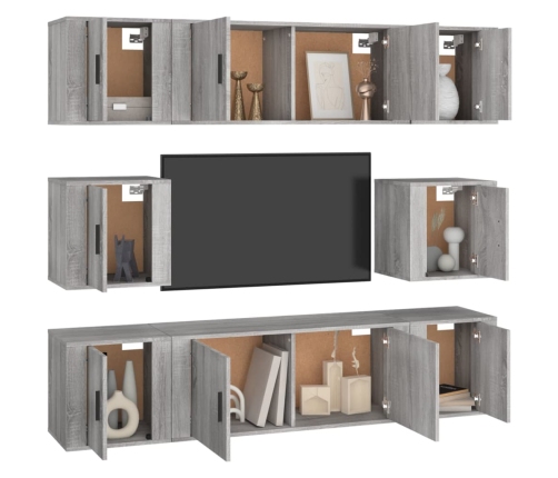 Set de muebles para TV 8 pzas madera contrachapada gris Sonoma