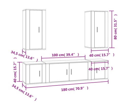 Set de muebles para TV 5 piezas madera contrachapada blanco