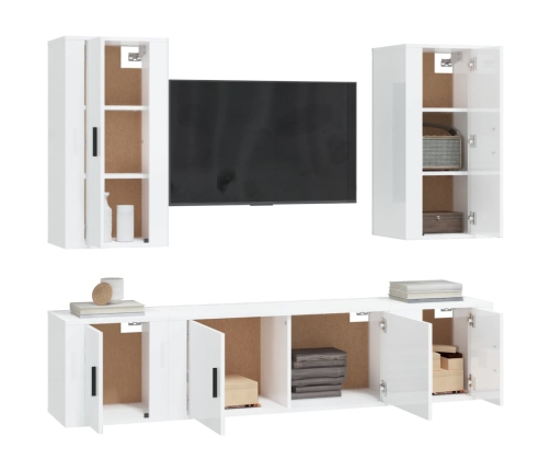 Set de muebles de TV 5 pzas madera contrachapada blanco brillo