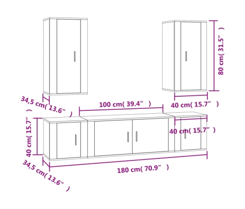 Set de muebles de TV 5 pzas madera contrachapada blanco brillo