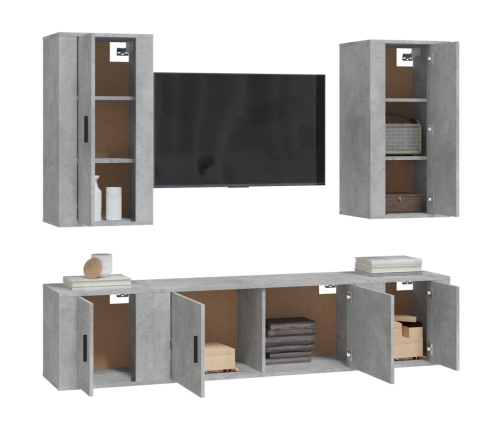 Set de muebles de TV 5 pzas madera contrachapada gris hormigón