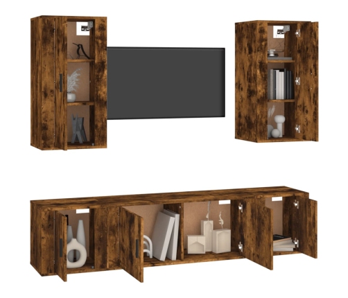 Set de muebles de TV 5 pzas madera contrachapada roble ahumado