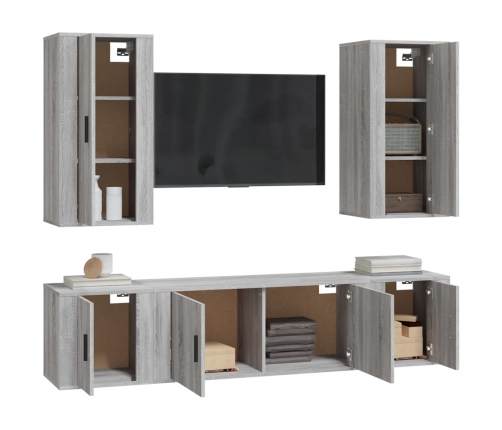 Set de muebles para TV 5 pzas madera contrachapada gris Sonoma