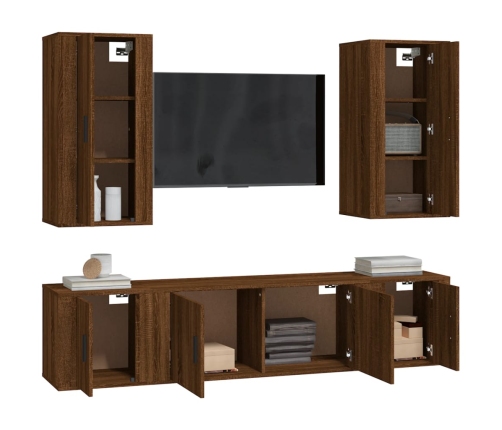 Set de muebles para TV 5 pzas madera contrachapada roble marrón