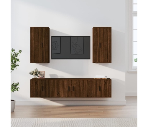 Set de muebles para TV 5 pzas madera contrachapada roble marrón