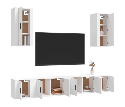 Set de muebles para TV 6 piezas madera contrachapada blanco