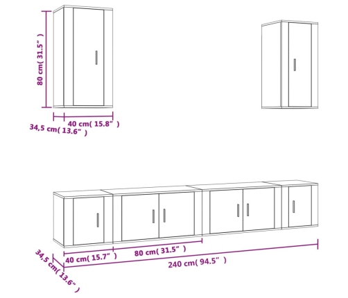 Set de muebles de TV 6 pzas madera contrachapada blanco brillo