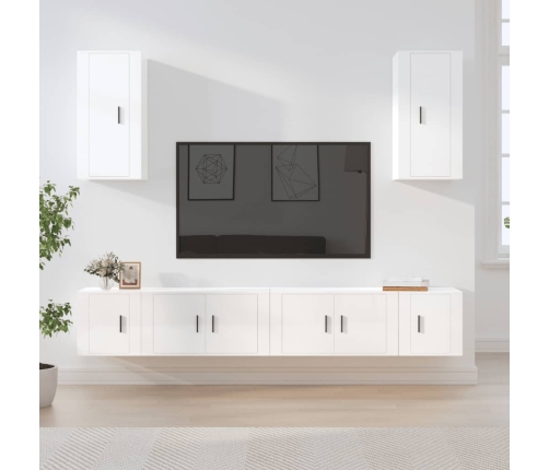 Set de muebles de TV 6 pzas madera contrachapada blanco brillo