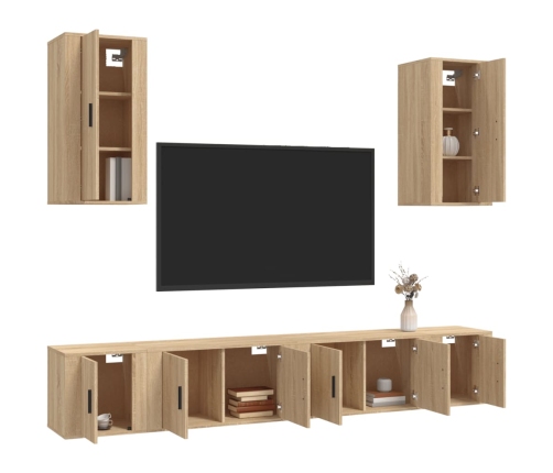 Set de muebles para TV 6 pzas madera contrachapada roble sonoma