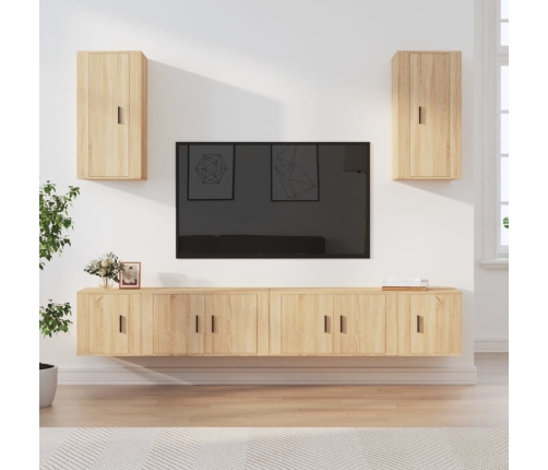 Set de muebles para TV 6 pzas madera contrachapada roble sonoma