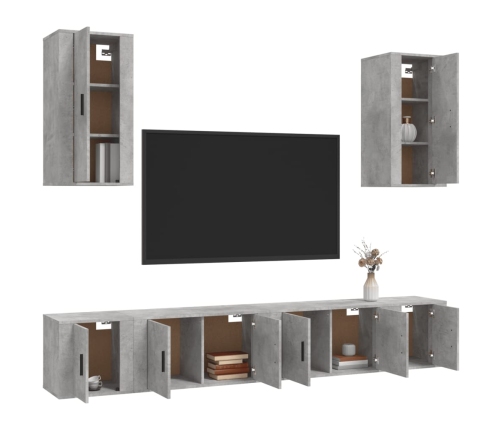 Set de muebles de TV 6 pzas madera contrachapada gris hormigón