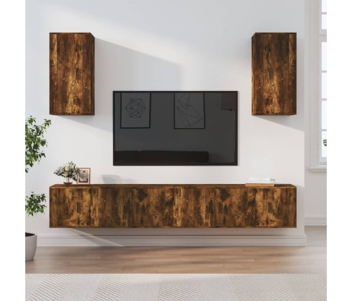 Set de muebles de TV 6 pzas madera contrachapada roble ahumado