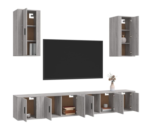 Set de muebles para TV 6 pzas madera contrachapada gris Sonoma