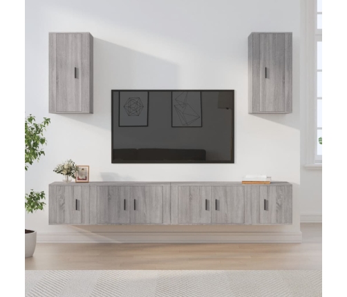 Set de muebles para TV 6 pzas madera contrachapada gris Sonoma