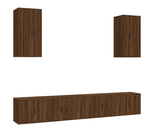 Set de muebles para TV 6 pzas madera contrachapada roble marrón