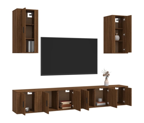 Set de muebles para TV 6 pzas madera contrachapada roble marrón