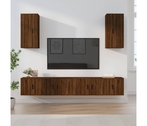 Set de muebles para TV 6 pzas madera contrachapada roble marrón