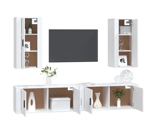 Set de muebles para TV 4 piezas madera contrachapada blanco