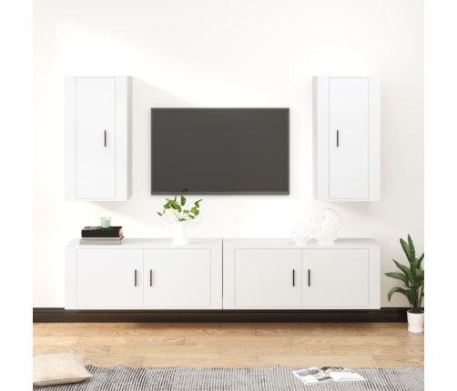 Set de muebles para TV 4 piezas madera contrachapada blanco