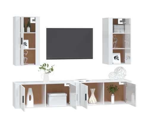 Set de muebles de TV 4 pzas madera contrachapada blanco brillo