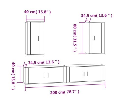 Set de muebles de TV 4 pzas madera contrachapada blanco brillo