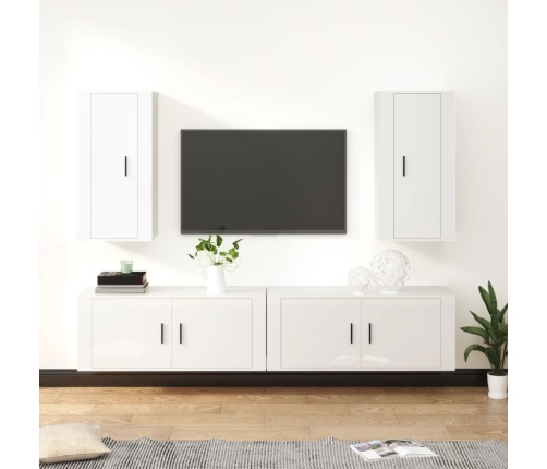 Set de muebles de TV 4 pzas madera contrachapada blanco brillo