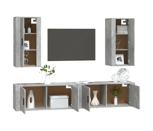 Set de muebles de TV 4 pzas madera contrachapada gris hormigón