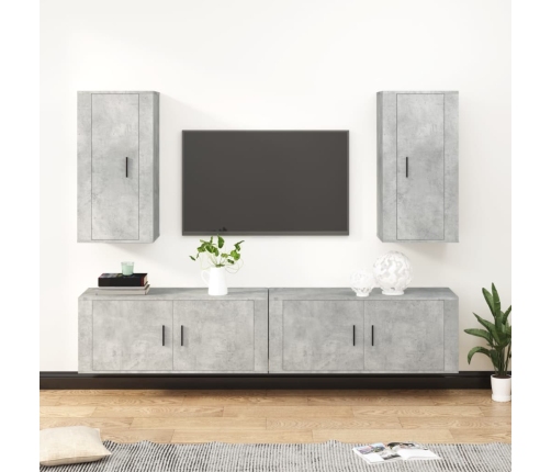 Set de muebles de TV 4 pzas madera contrachapada gris hormigón