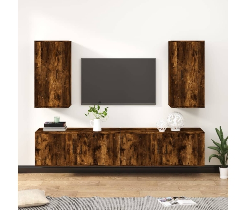 Set de muebles de TV 4 pzas madera contrachapada roble ahumado