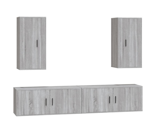 Set de muebles para TV 4 pzas madera contrachapada gris Sonoma