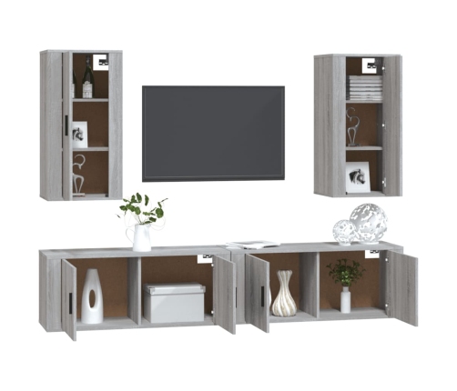 Set de muebles para TV 4 pzas madera contrachapada gris Sonoma