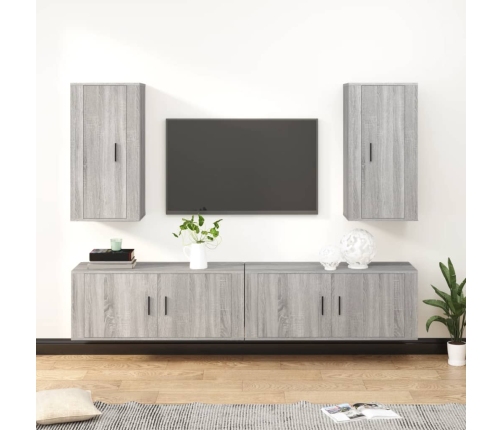 Set de muebles para TV 4 pzas madera contrachapada gris Sonoma