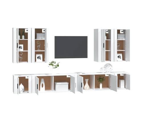 Set de muebles para TV 8 piezas madera contrachapada blanco