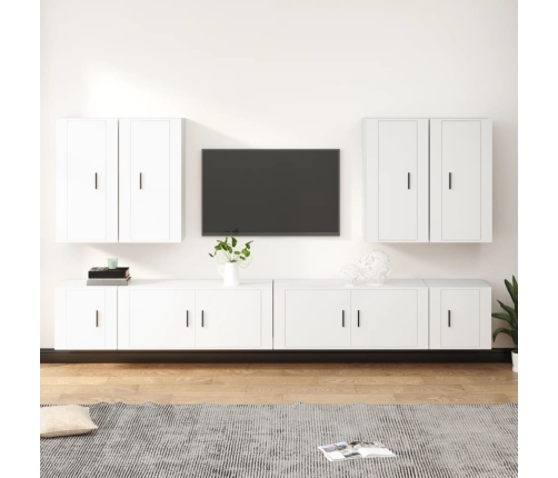 Set de muebles para TV 8 piezas madera contrachapada blanco