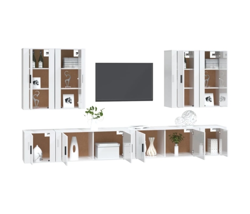 Set de muebles de TV 8 pzas madera contrachapada blanco brillo