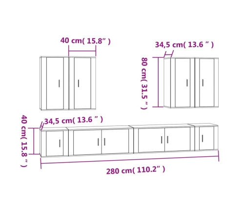 Set de muebles de TV 8 pzas madera contrachapada blanco brillo