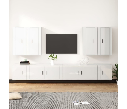 Set de muebles de TV 8 pzas madera contrachapada blanco brillo