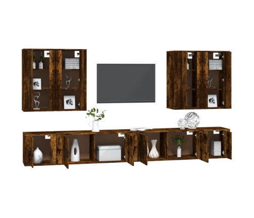 Set de muebles de TV 8 pzas madera contrachapada roble ahumado