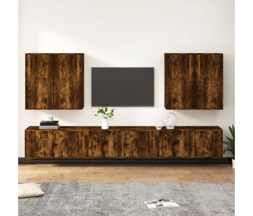 Set de muebles de TV 8 pzas madera contrachapada roble ahumado